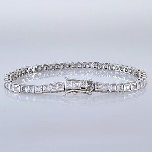 Solid Silver 2ct Square Diamond Womens Tennis Bracelet Authentic Jewelry 7" 7.5"